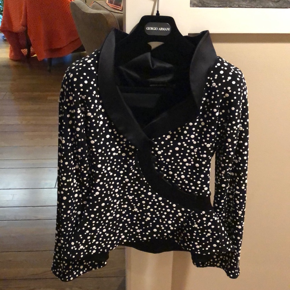 Giorgio Armani - Black Polka Dot Wrap Button Blazer